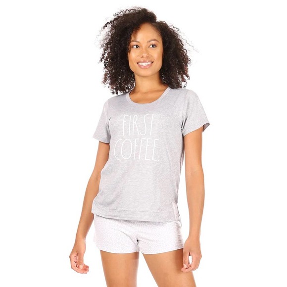 Rae Dunn First Coffee Short Sleeve Pajama Lounge Graphic T-Shirt Large - Picture 1 of 9